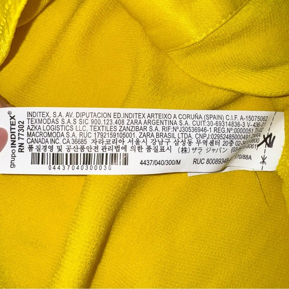 Zara yellow satin viscose neck bow tie detail button up blouse, size medium - Picture 16 of 16